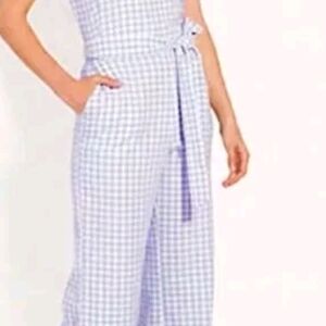 2 Style Ann Taylor Blue Gingham Jumpsuit